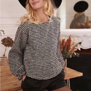 Classic Black and White Houndstooth Women's Top